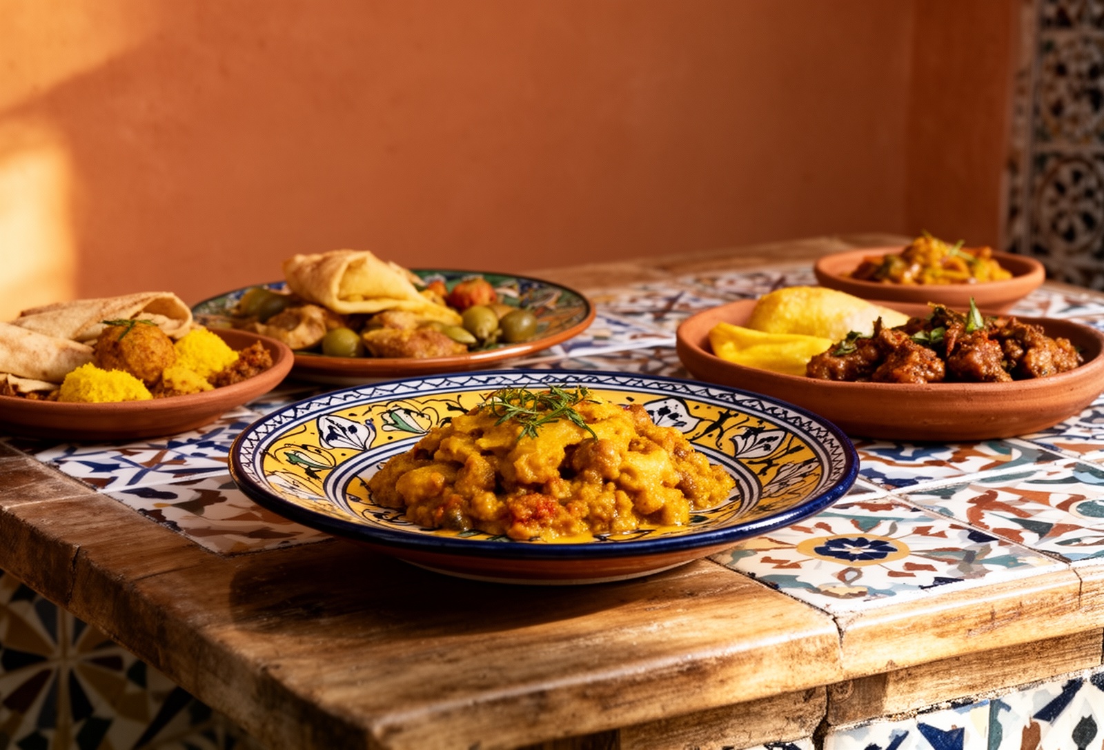 Table familiale garnie de plats algérois traditionnels
