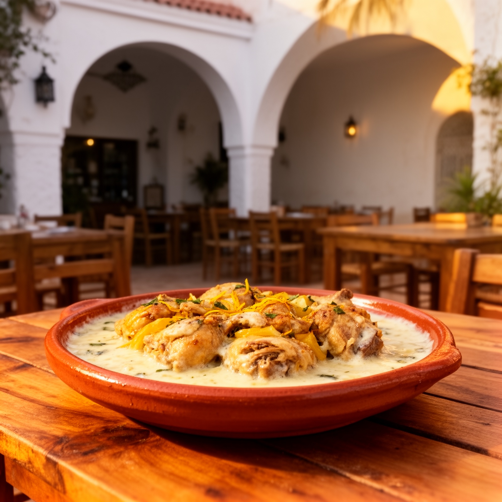 Plat de rechta el dar avec poulet et sauce blanche
