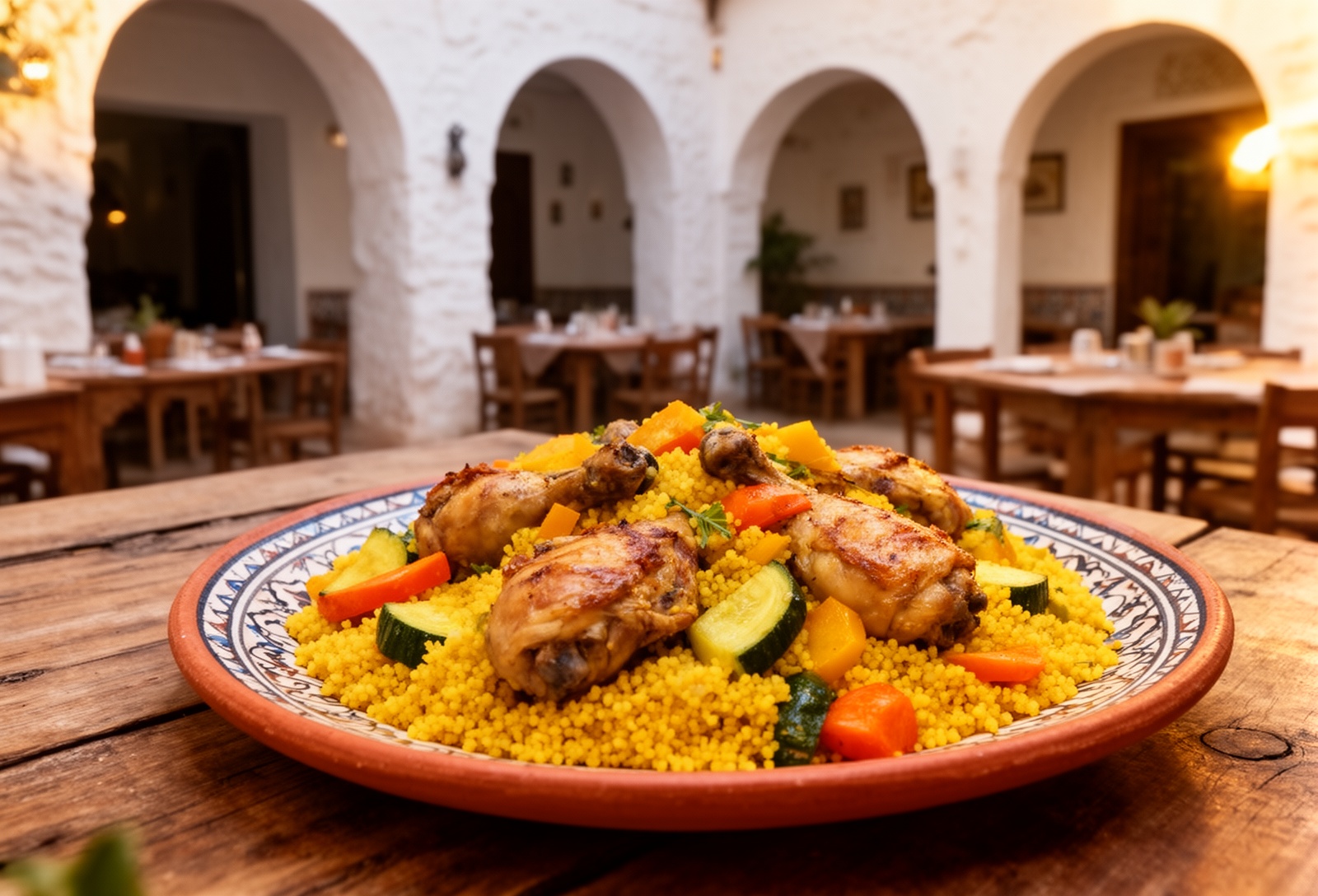 Grand plat de couscous au poulet fermier et légumes de saison